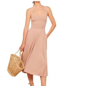 Reformation ROU Butter Soft Knit Cotton M Dress Classic Ballet-Nude! Orig $128